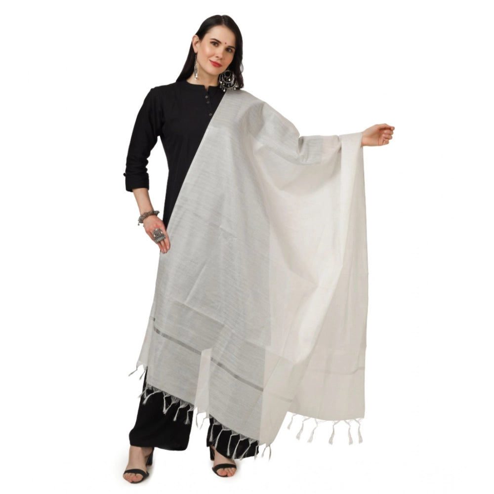 White Chanderi Solid Dupatta for festivals, 2.25 to 2.50 mtr length