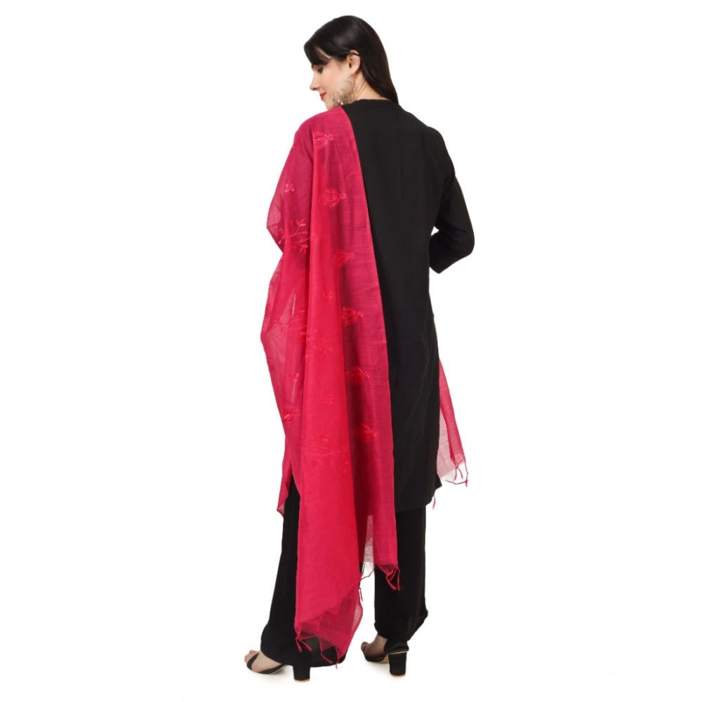 Maroon cotton embroidered dupatta for festive occasions, 2.25 to 2.50 mtr length