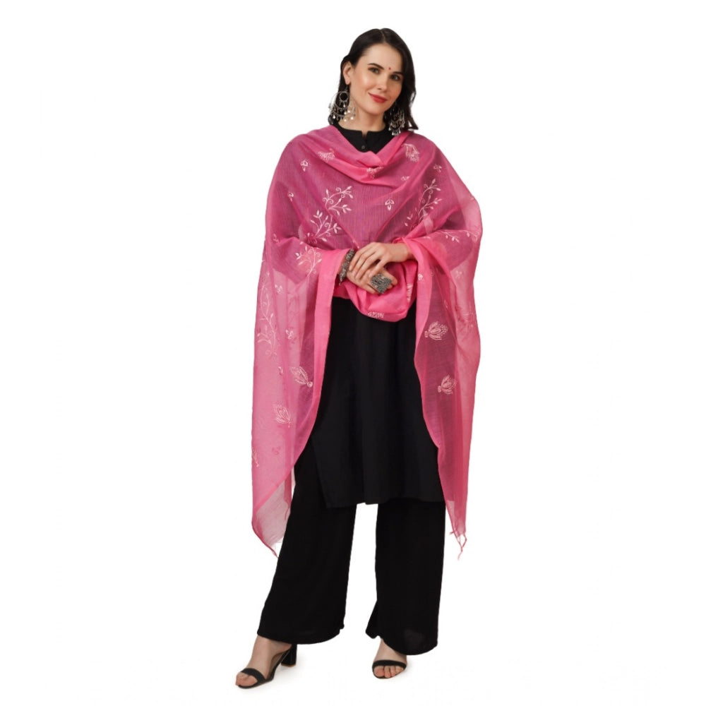 Pink cotton embroidered dupatta for festive occasions, 2.25-2.50m length