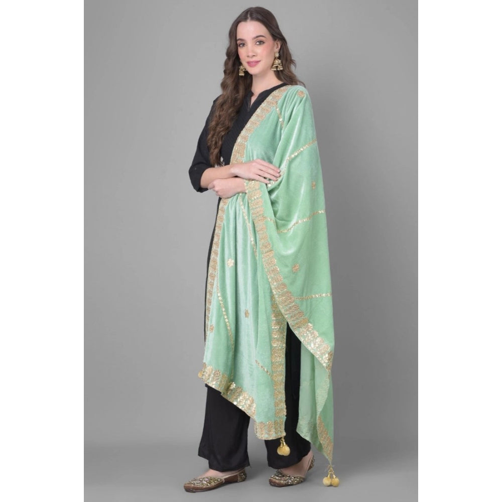 Sea Green Velvet Gotta Patti Dupatta for festive occasions, 2.25-2.50m length