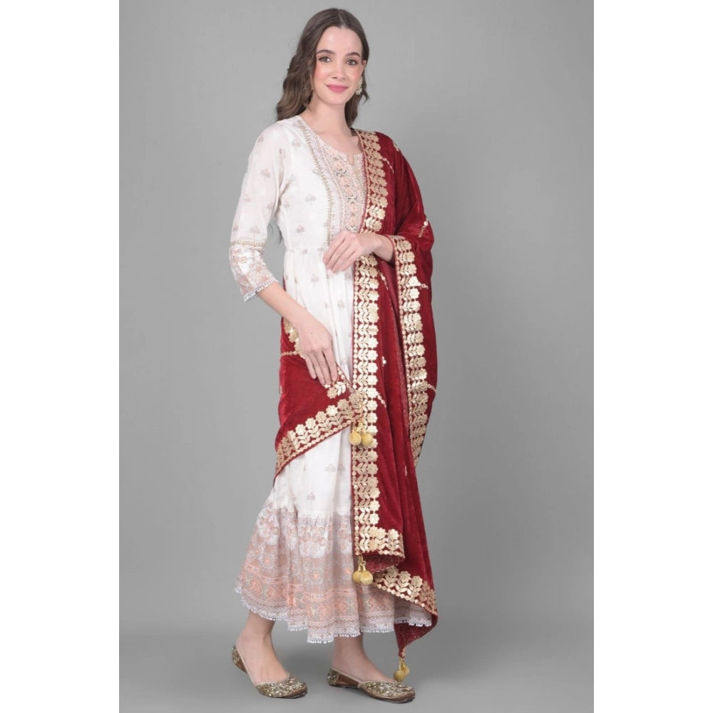 Maroon velvet Gotta Patti dupatta for festive occasions, 2.25-2.50m length