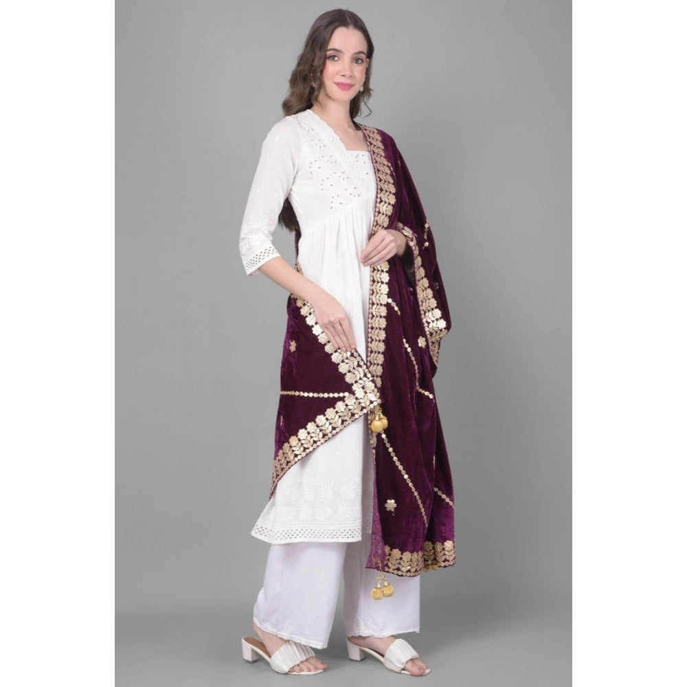 Wine velvet Gotta Patti dupatta for women, festive occasion wear, length 2.25-2.50mtr