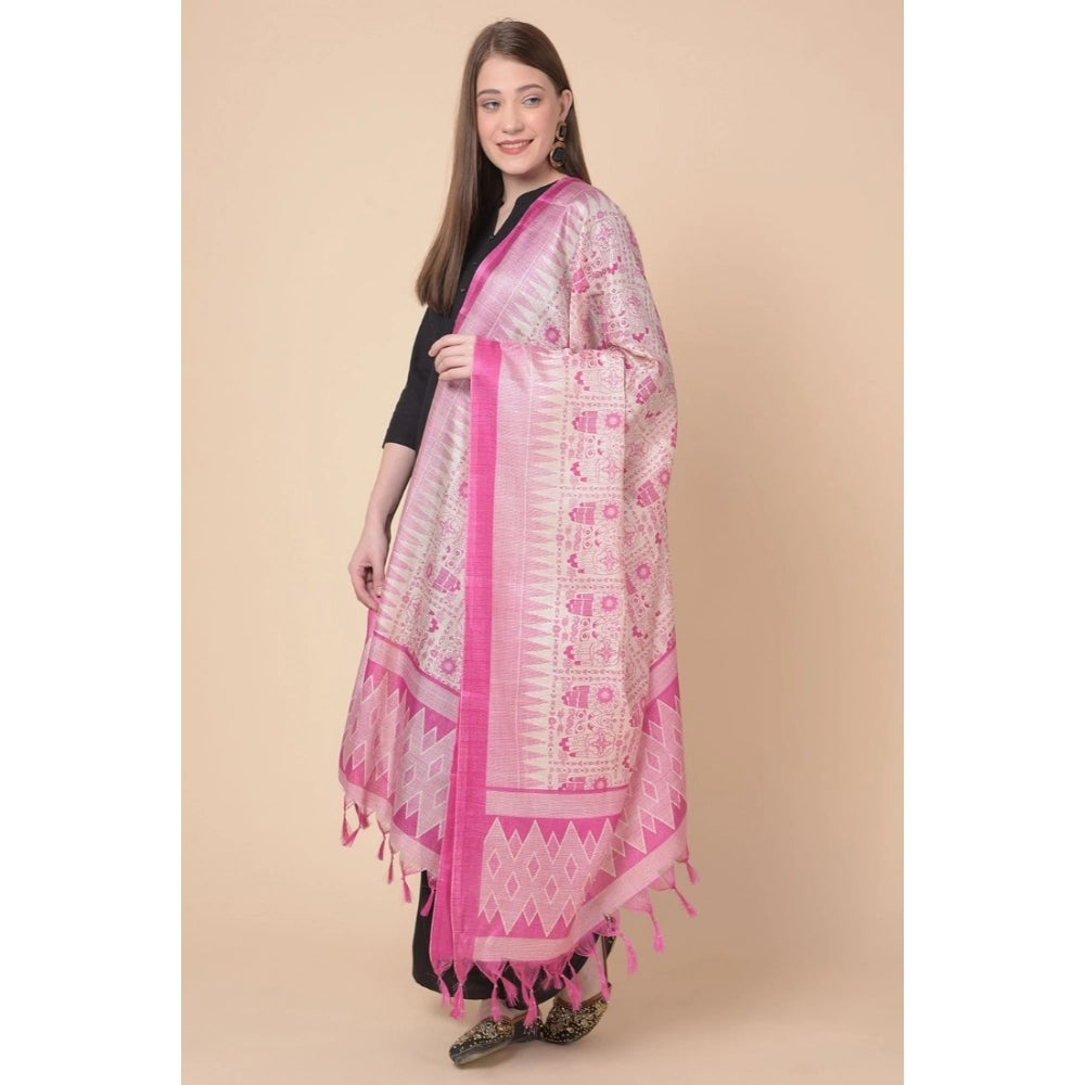 Art silk printed pink dupatta for women, length 2.25-2.50m, suitable for casual occasions