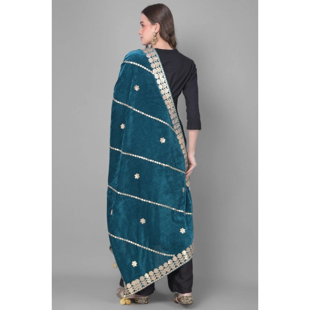 Teal velvet Gotta Patti dupatta for festive occasions, 2.25-2.50 mtr length