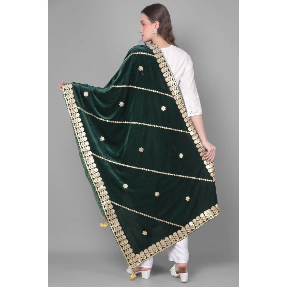 Green velvet Gotta Patti dupatta for festive occasions, length 2.25 to 2.50 mtr