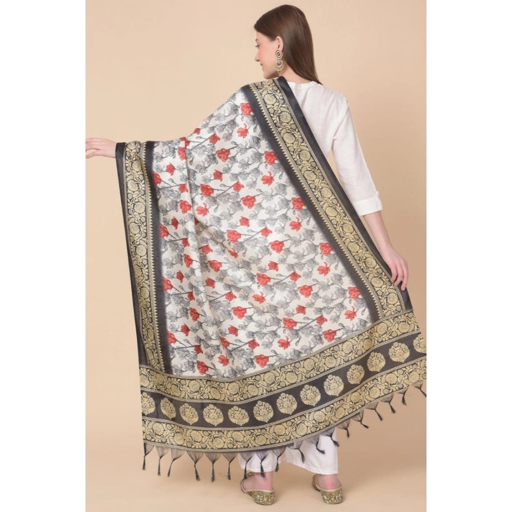 Art silk printed black dupatta for women, casual occasion wear, length 2.25-2.50 mtr