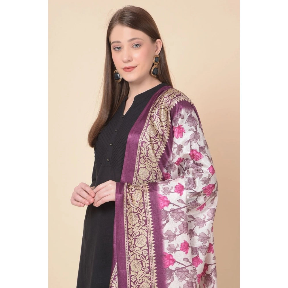 Art silk printed purple dupatta for women, length 2.25-2.50mtr, suitable for casual occasions