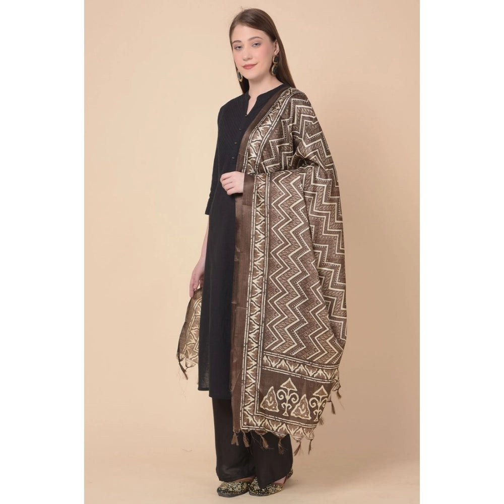Brown art silk printed dupatta, vibrant design for casual occasions, length 2.25-2.50 mtrs