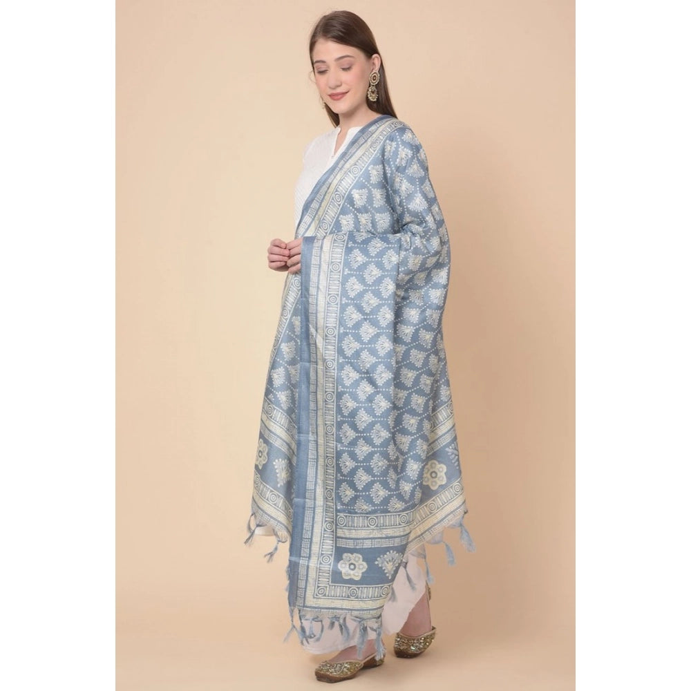 Art Silk Printed Grey Dupatta for women, 2.25-2.50 mtr length, suitable for casual occasions