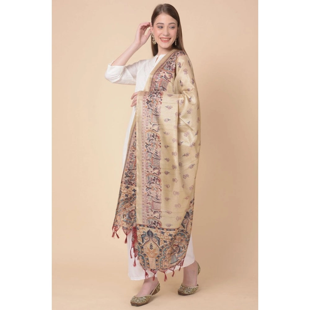 Gold Art Silk printed dupatta for women, length 2.25-2.50m, suitable for casual occasions