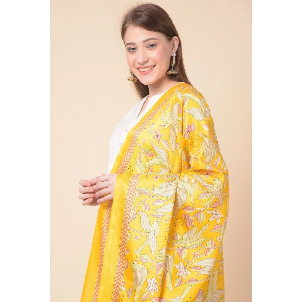 Art silk yellow printed dupatta, vibrant and elegant for casual occasions, length 2.25-2.50 mtr