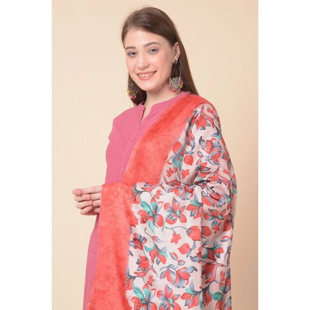 Red art silk printed dupatta (2.25-2.50 mtr), ideal for casual events