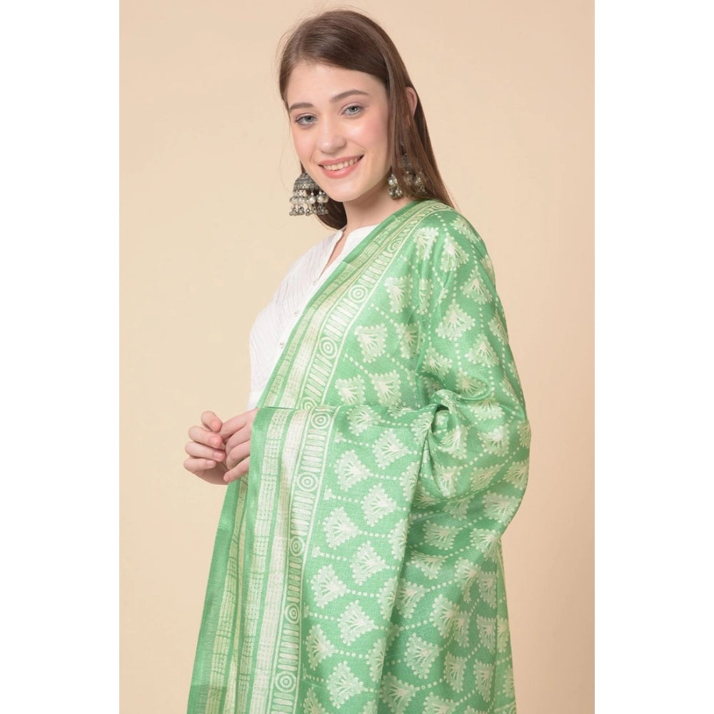 Light green art silk printed dupatta for women's casual wear, 2.25-2.50m length, variation in color compared to photos