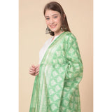 Light green art silk printed dupatta for women's casual wear, 2.25-2.50m length, variation in color compared to photos