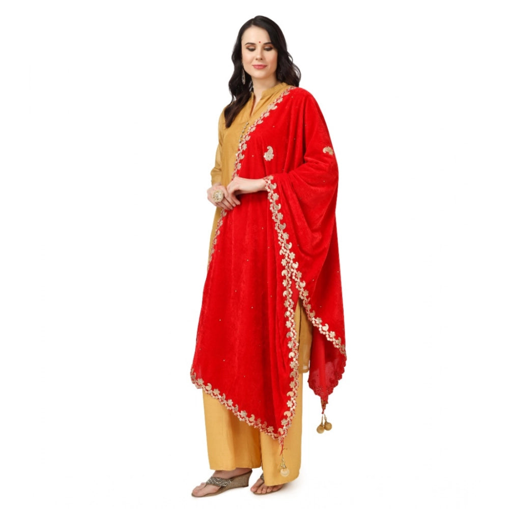 Red velvet Gotta Patti dupatta for festive occasions, 2.25-2.50m length