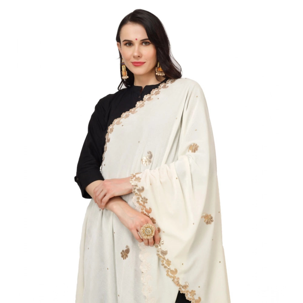 Off-white velvet Gotta Patti dupatta for festive occasions, 2.25 - 2.50 mtr length