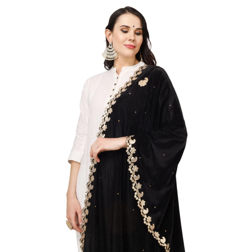 Black velvet Gotta Patti dupatta, festive women's fashion accessory, length 2.25-2.50 mtr