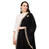 Black velvet Gotta Patti dupatta, festive women's fashion accessory, length 2.25-2.50 mtr