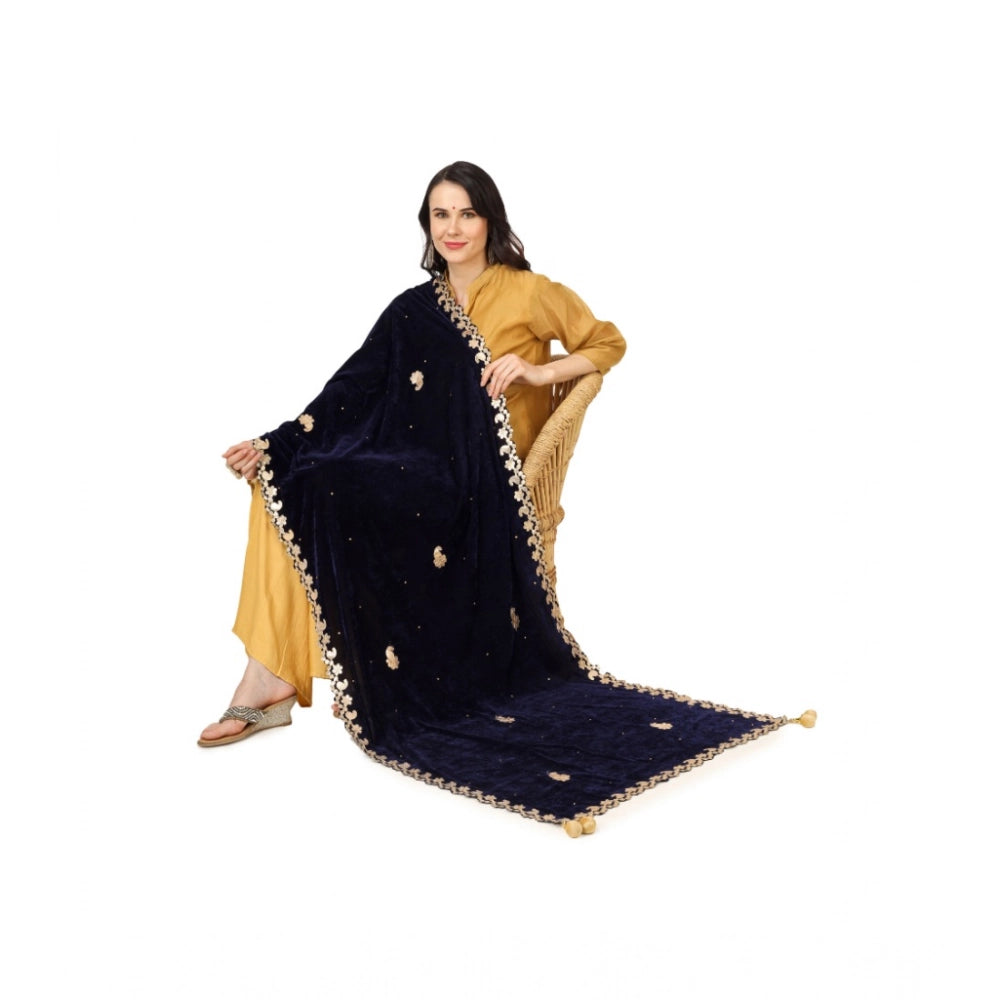 Blue velvet Gotta Patti dupatta for women festivals, 2.25 to 2.50 mtr length