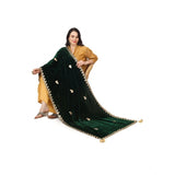 Green velvet Gotta Patti dupatta for women festivities, 2.25-2.50m length