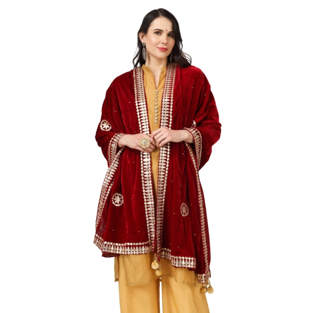 Maroon velvet Gotta Patti dupatta for women (2.25-2.50 mtr), ideal for festive occasions