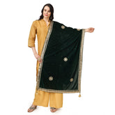 Green velvet Gotta Patti dupatta for women's festive wear, 2.25 to 2.50 mtr length