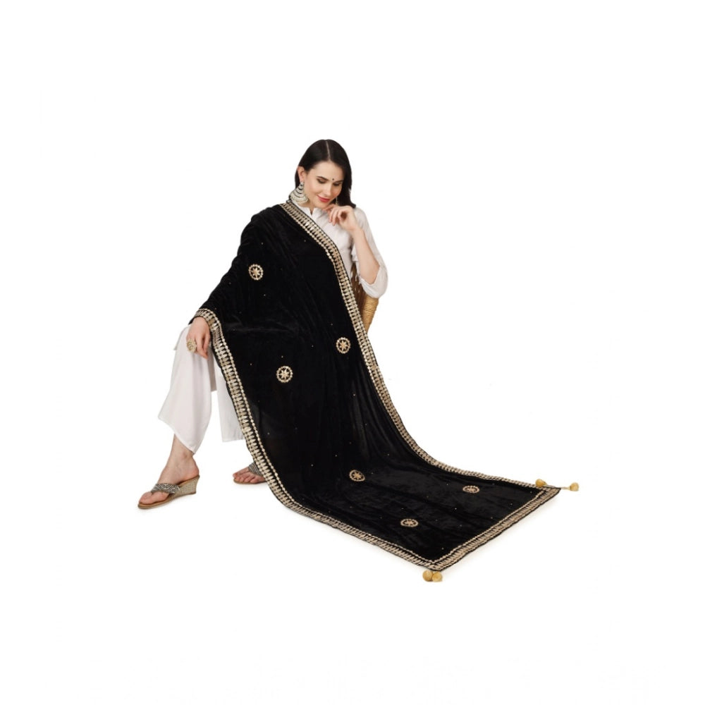 Black velvet Gotta Patti dupatta for festive occasions, 2.25-2.50m length