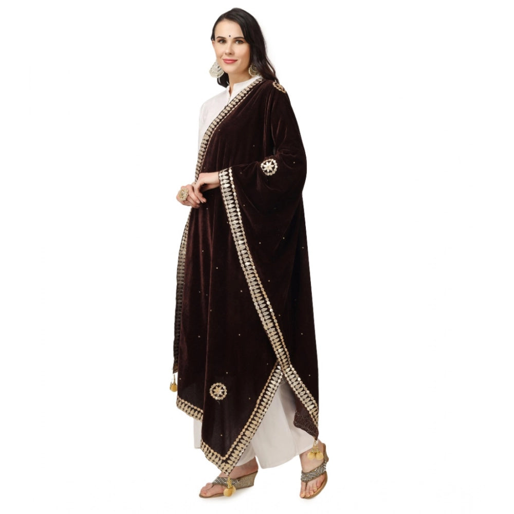 Brown velvet Gotta Patti dupatta for festive occasions, 2.25 to 2.50 mtr length