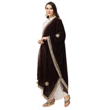 Brown velvet Gotta Patti dupatta for festive occasions, 2.25 to 2.50 mtr length