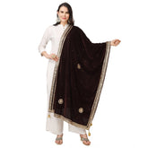 Brown velvet Gotta Patti dupatta for festive occasions, 2.25-2.50m length