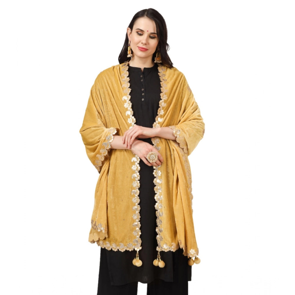 Yellow velvet Gotta Patti dupatta for festive occasions, 2.25-2.50 mtr length