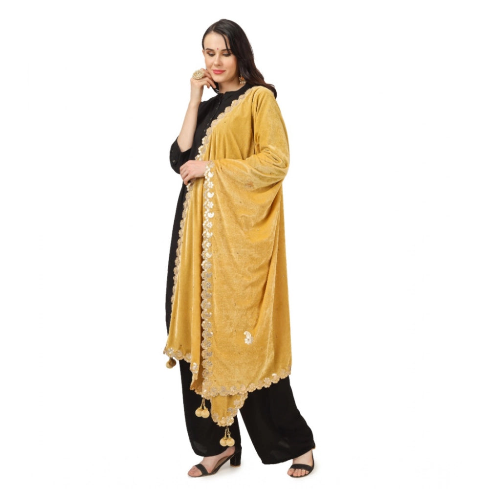 Yellow velvet Gotta Patti dupatta for women's festive attire (2.25-2.50 mtr length)