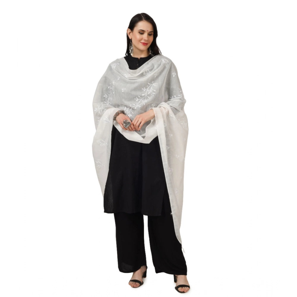 White cotton embroidered dupatta for festivals, 2.25-2.50m length