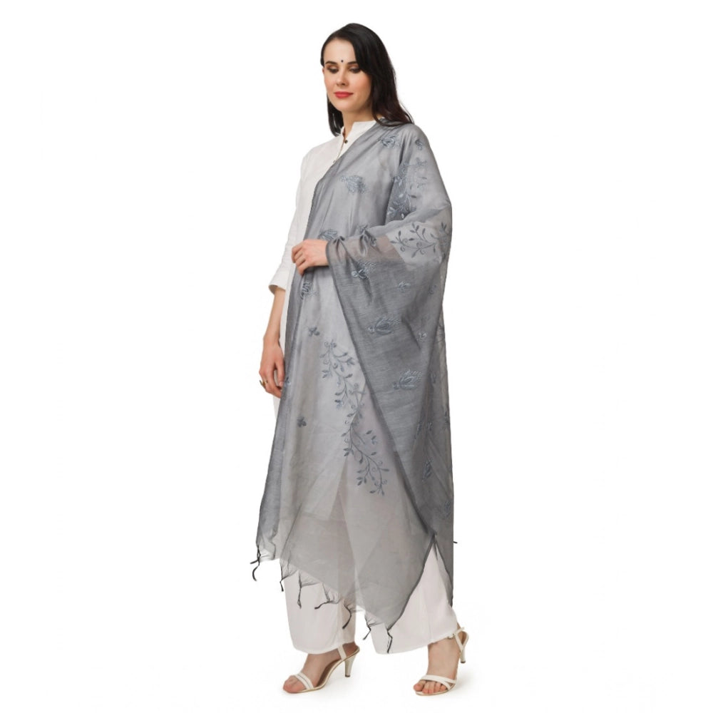 Grey cotton embroidered dupatta for festivals, 2.25-2.50m length