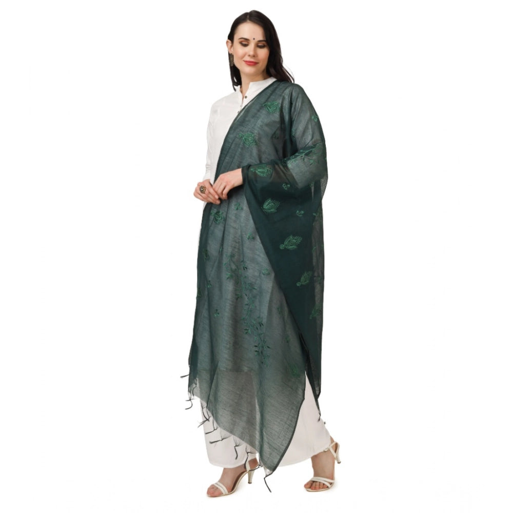 Green cotton embroidered dupatta for festive occasions, 2.25-2.50 mtr length