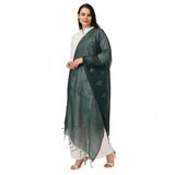 Green cotton embroidered dupatta for festive occasions, 2.25-2.50 mtr length
