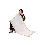 White velvet Gotta Patti dupatta for festive occasions, length 2.25-2.50mtr