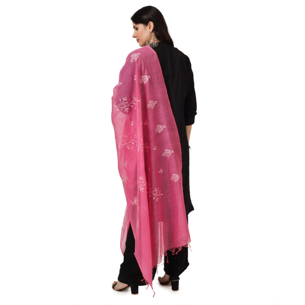 Pink embroidered cotton dupatta, vibrant festive wear for women, length 2.25-2.50mtr