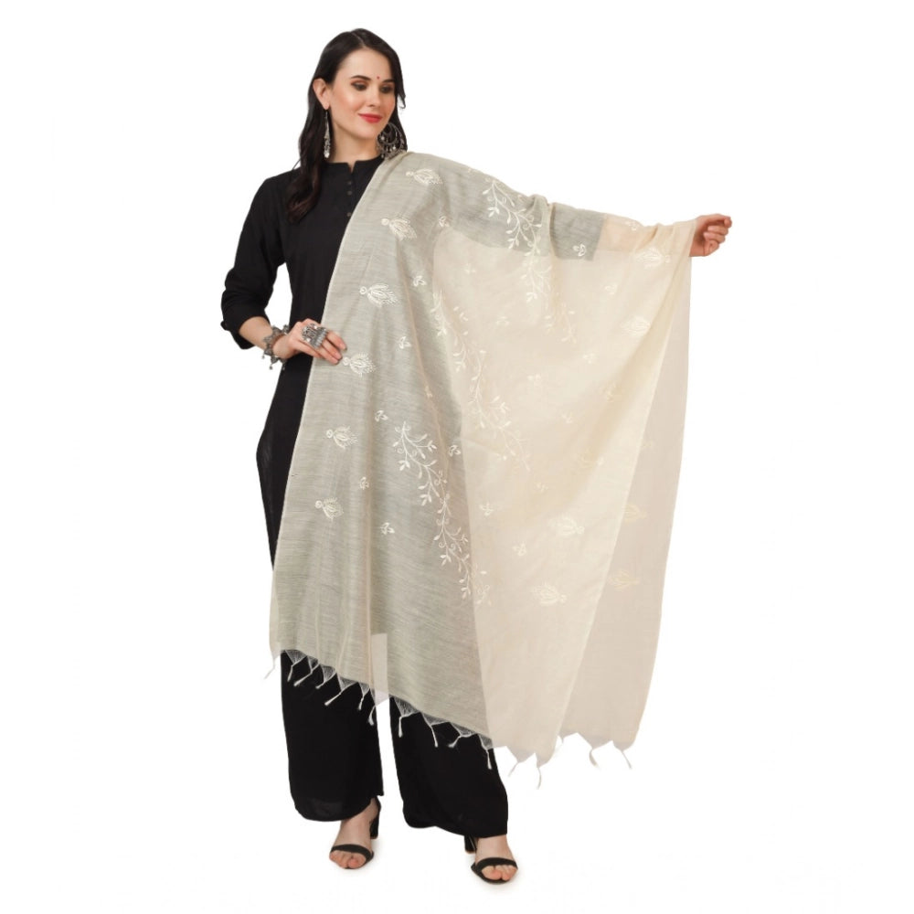 Off-white cotton embroidered dupatta for festive occasions, 2.25-2.50 mtr length