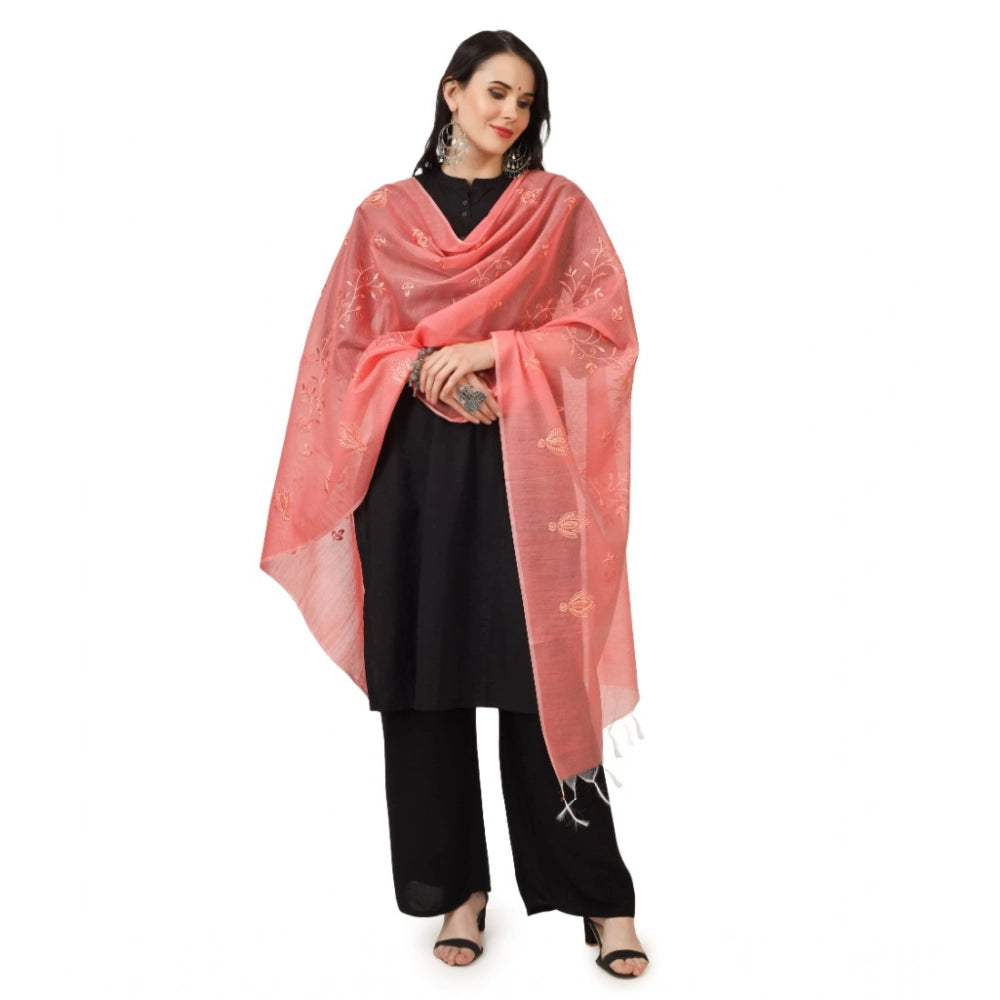 Peach embroidered cotton dupatta for festive occasions, 2.25-2.50m length