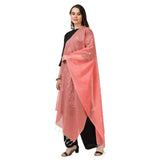 Peach cotton embroidered dupatta for festive occasions, length 2.25-2.50mtr