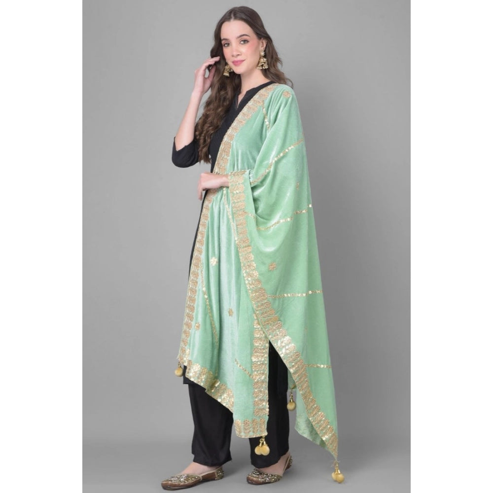 Sea Green Velvet Gotta Patti Dupatta for festive occasions, 2.25-2.50 mtr length