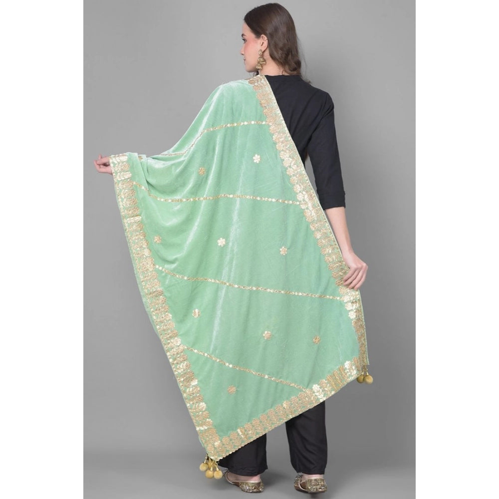 Sea Green Velvet Gotta Patti Dupatta for festive occasions, length 2.25-2.50 mtrs