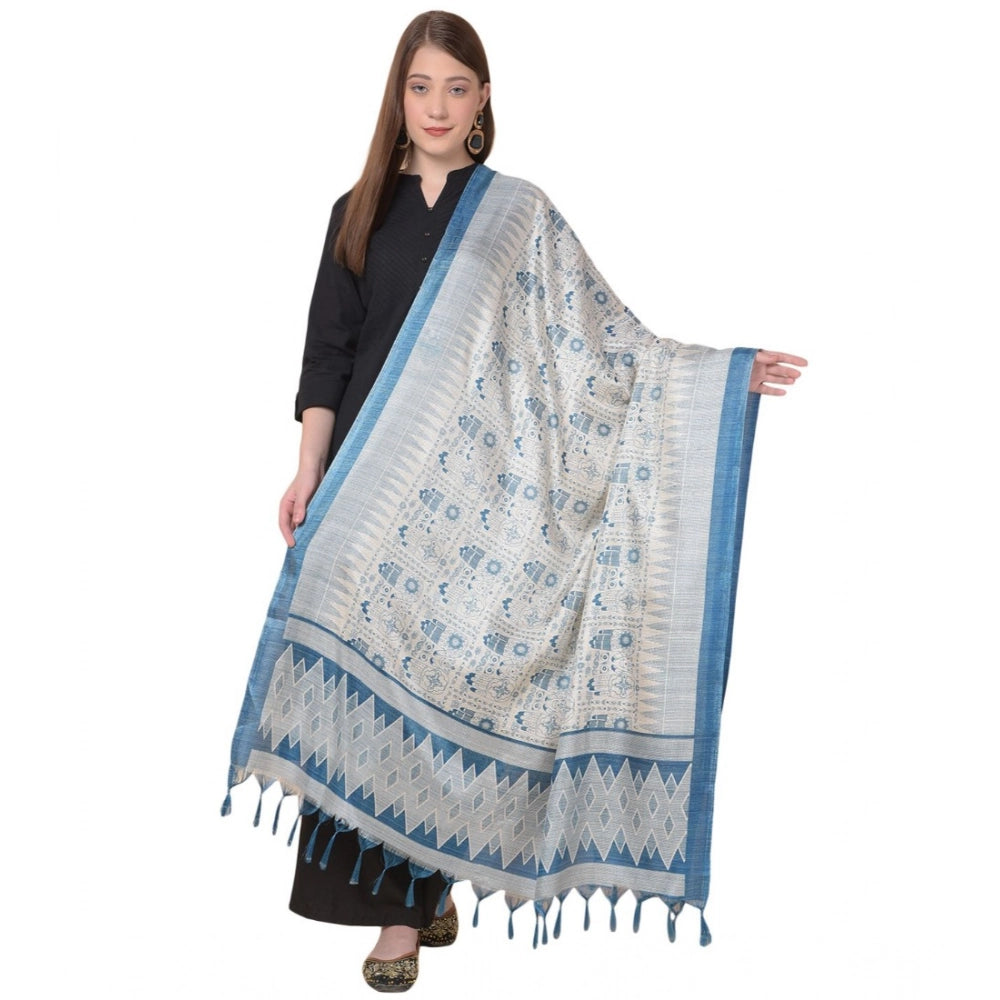 Art silk printed turquoise dupatta for women, casual occasion, 2.25-2.50m length