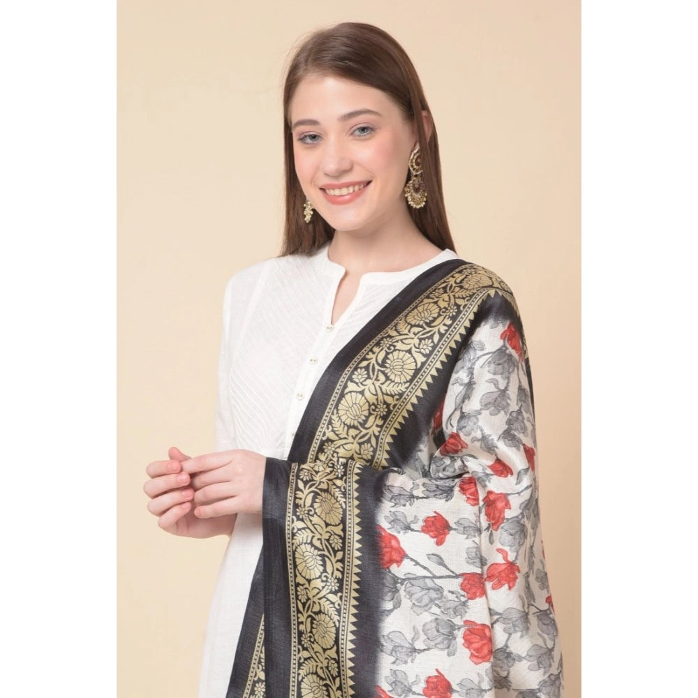 Art silk printed black dupatta for women's casual wear, length 2.25-2.50mtr