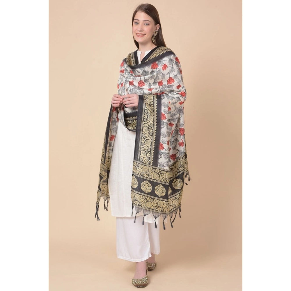 Art silk printed black dupatta for women, 2.25-2.50 mtr length, perfect for casual occasions