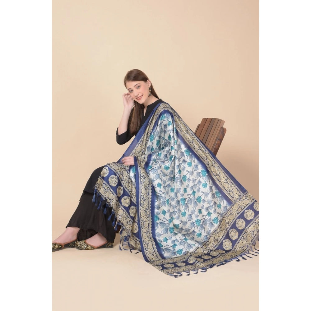 Art silk printed blue dupatta for women, 2.25-2.50 mtr length, versatile casual wear