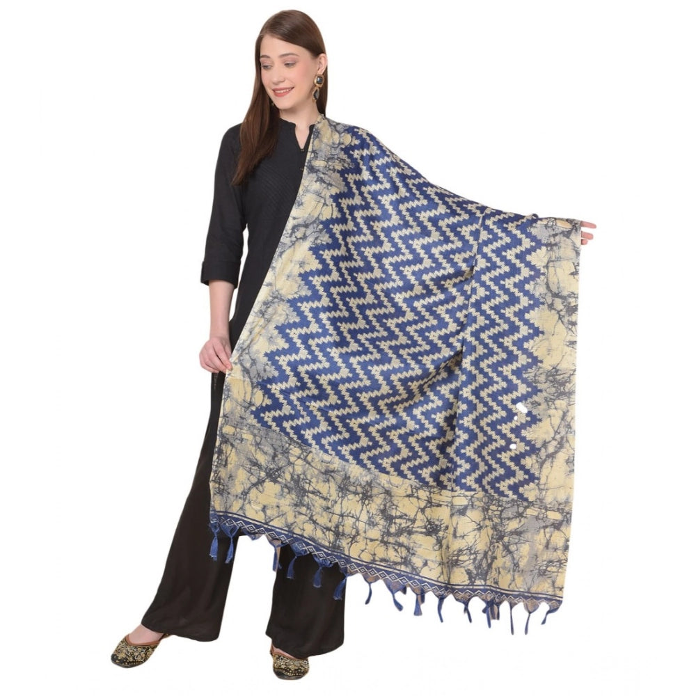 Art silk printed blue dupatta for women, length 2.25-2.50mtr for casual occasions
