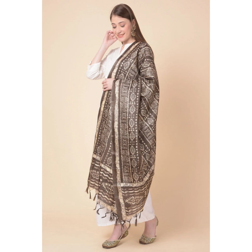 Brown art silk printed dupatta for casual occasions, length 2.25-2.50 mtr on clothing rack