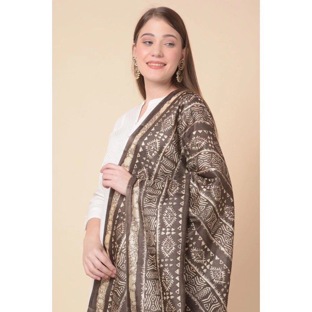 Brown Art Silk Printed Dupatta for casual occasions, length 2.25-2.50 mtr